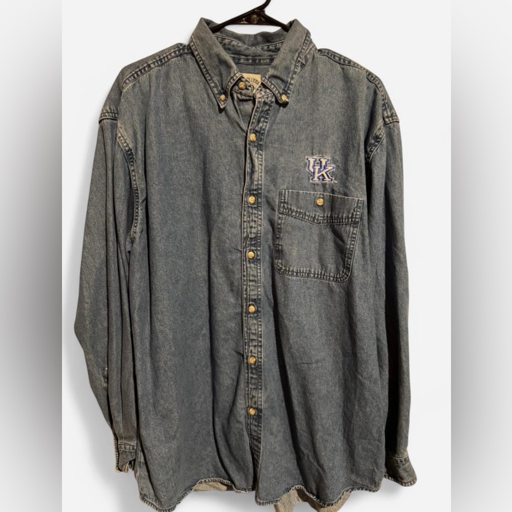 Vintage authentic Joe College blue denim Kentucky Wildcats button-up shirt